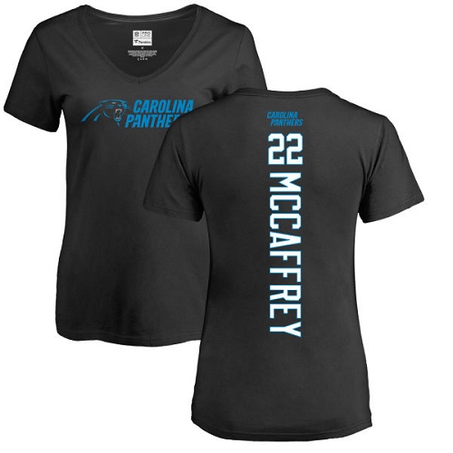 Carolina Panthers Black Women Christian McCaffrey Backer NFL Football #22 T Shirt